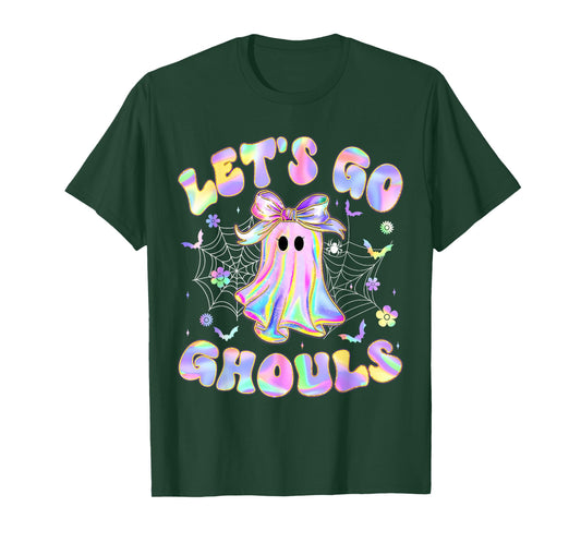 Halloween Lets Go Ghouls Ghost Retro Women Girl Kids Teen T-Shirt