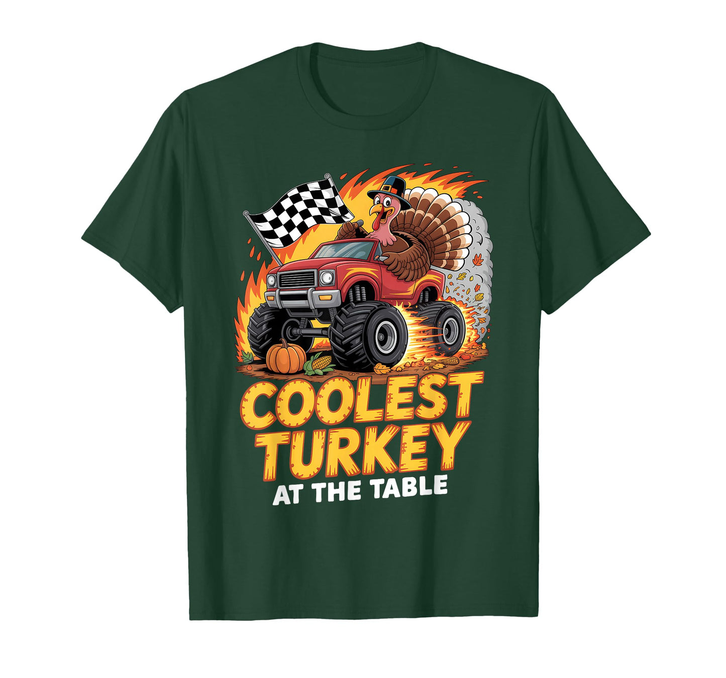 Coolest Turkey at Table Monster Truck Turkey Thanksgiving T-Shirt