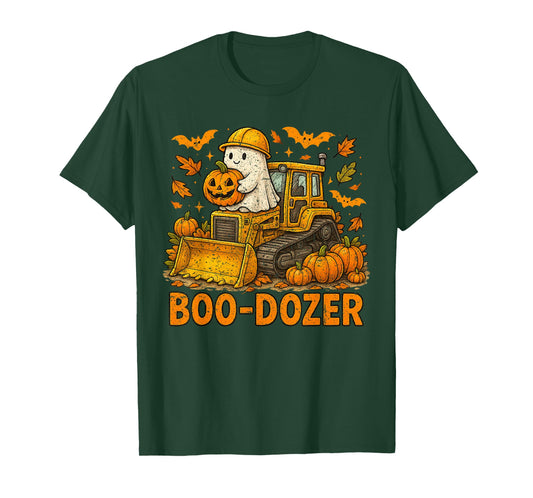 Retro Bulldozer Halloween Boo Dozer Construction Truck Kids T-Shirt