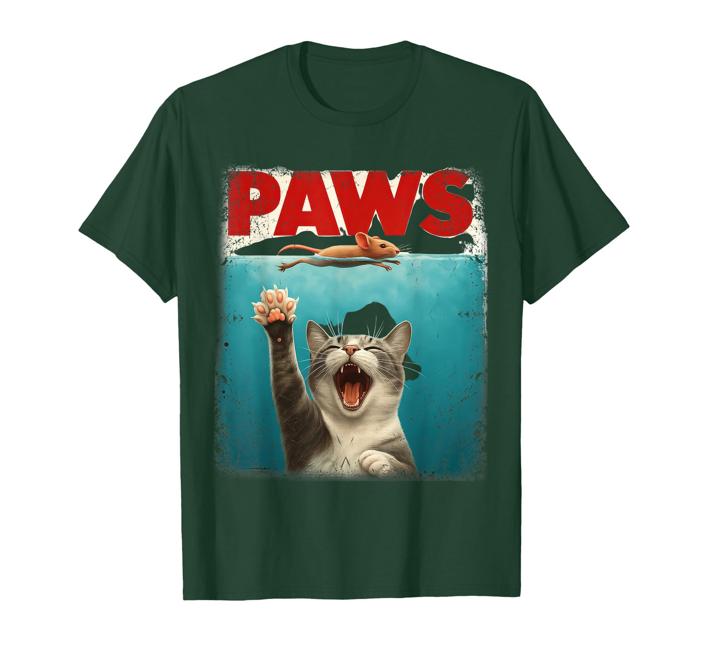 PAWS Parody Cat Mouse Humorous Cat Chasing Mouse Kitten T-Shirt for Men Women Kids