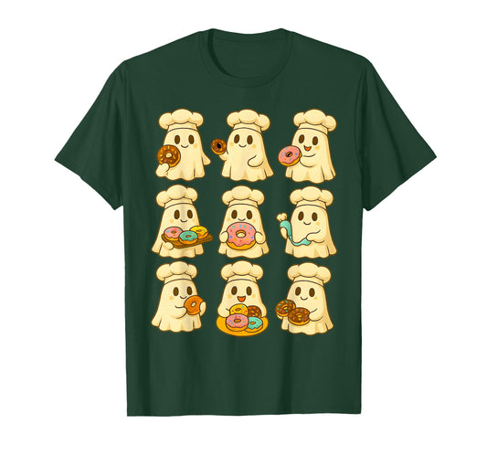 Kawaii Ghost Chef Donut Lover Halloween T-Shirt