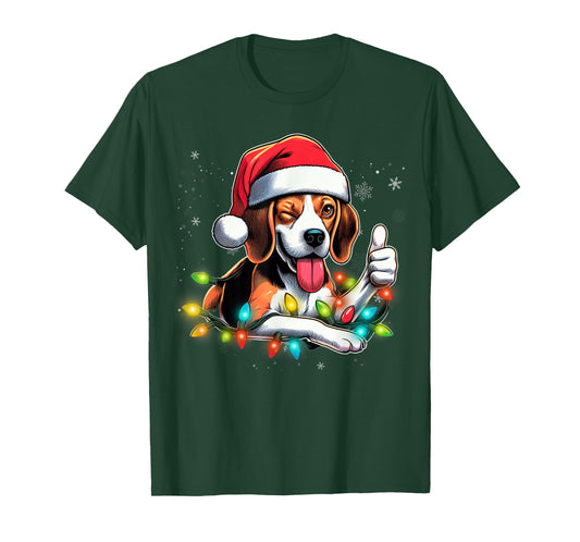 Beagle Christmas Tree Lights, Funny Dog Santa Pajama, Women T-Shirt