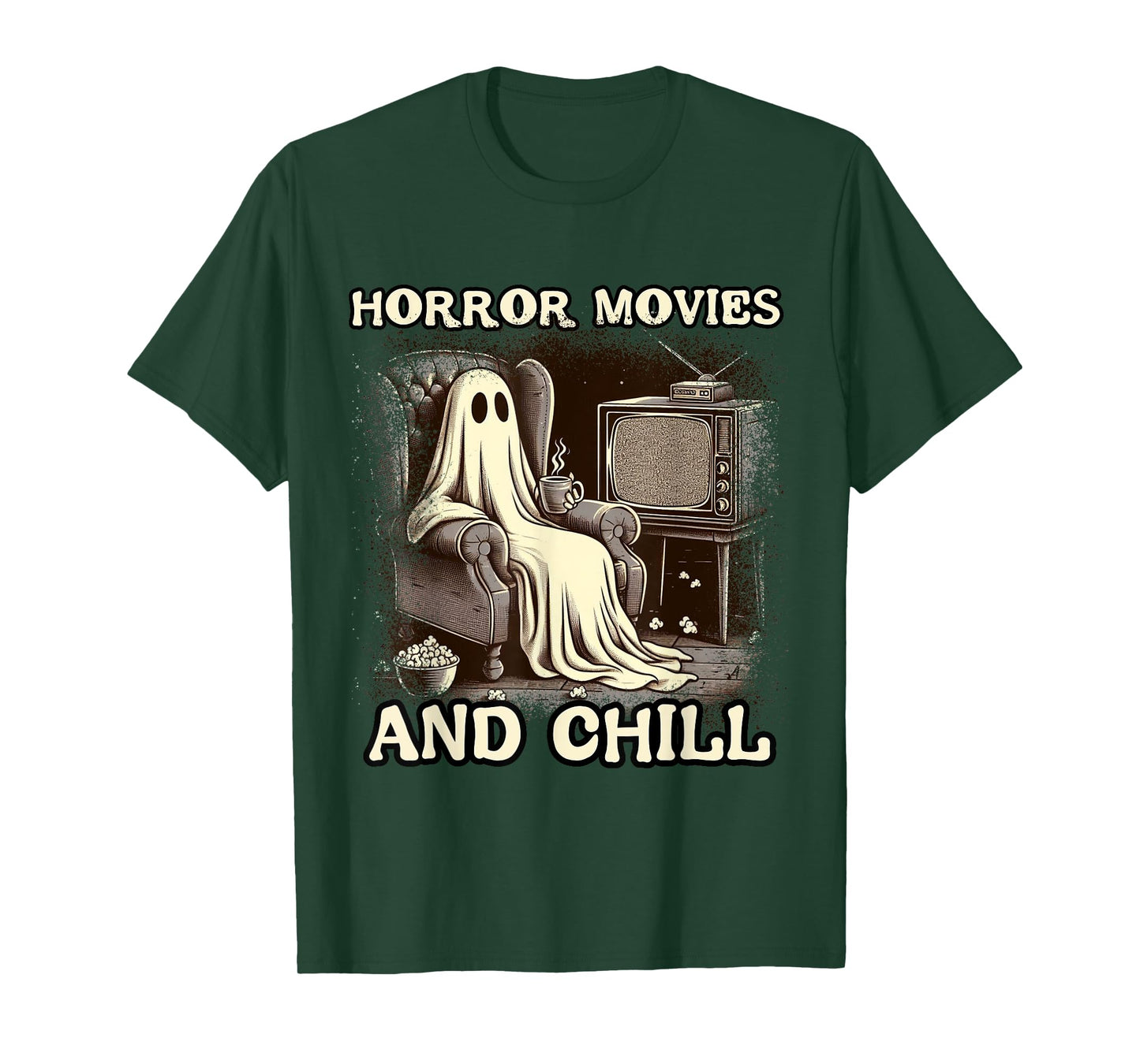 Horror Movies and Chill Halloween Ghost popcorn Spooky T-Shirt