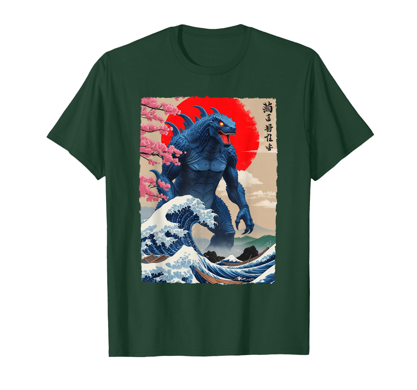 Monster Kaiju Cherry Blossom Japan Great Wave Off Kanagawa T-Shirt