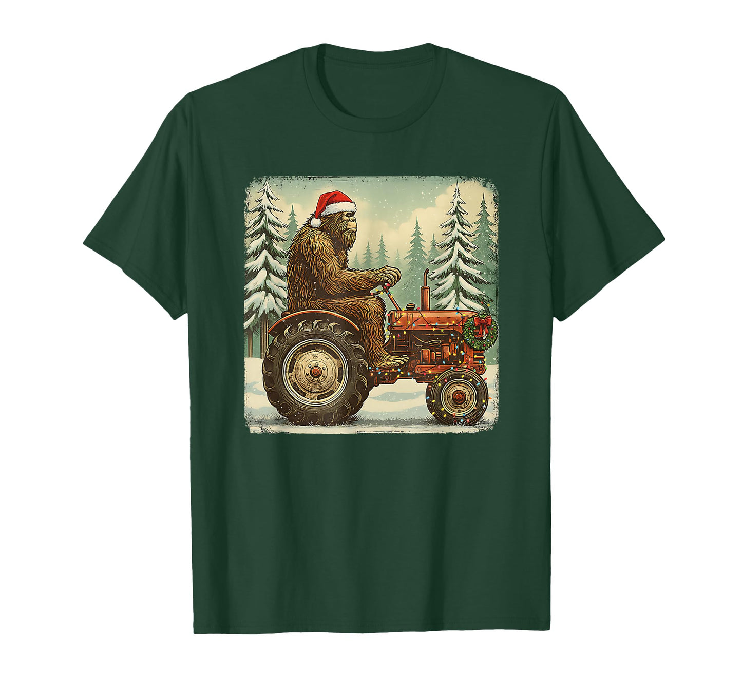 Tractor Christmas Bigfoot Sasquatch Santa Hat Farmer T-Shirt