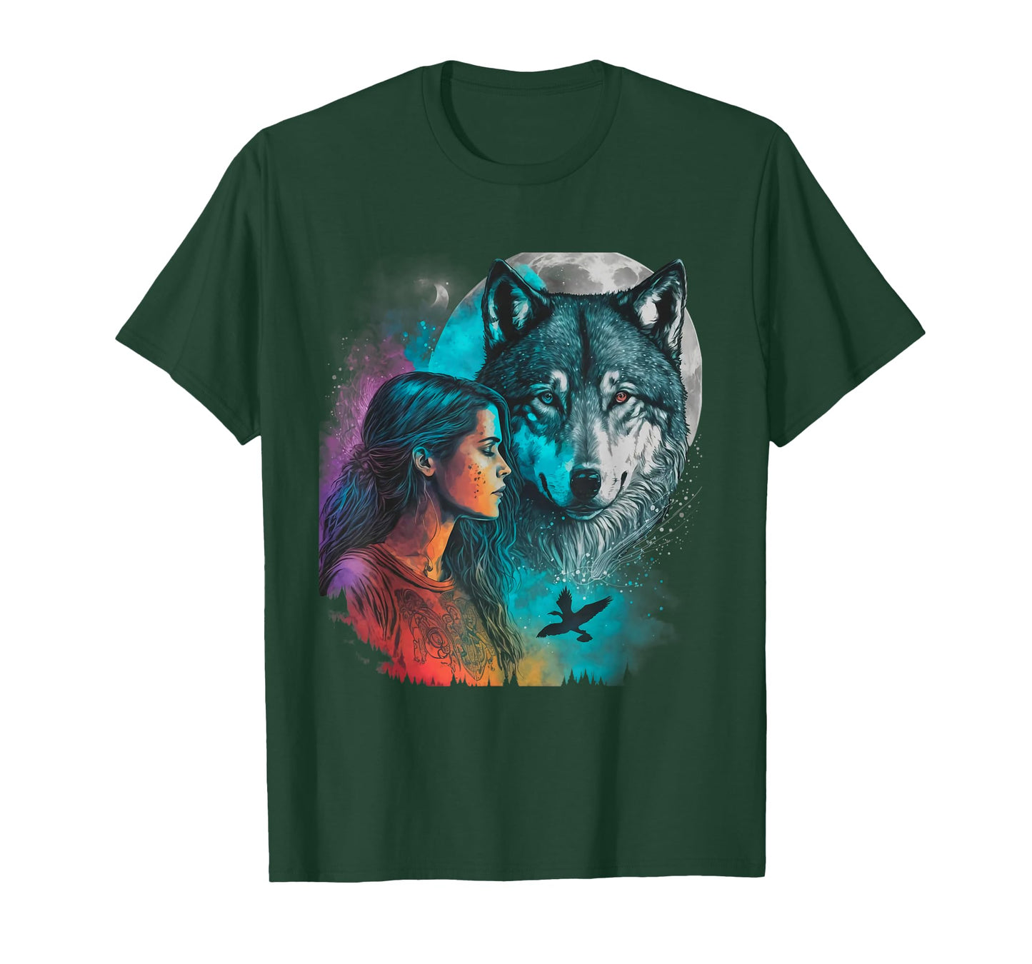 Ethnic Tribal Wolf Boho Feather Native American Hippie Women T-Shirt