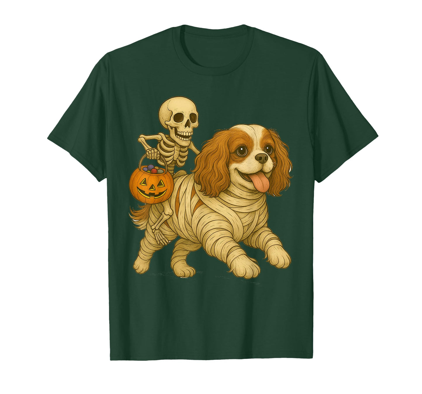 Skeleton Riding Mummy Cavalier King Charles Spaniel Dog T-Shirt