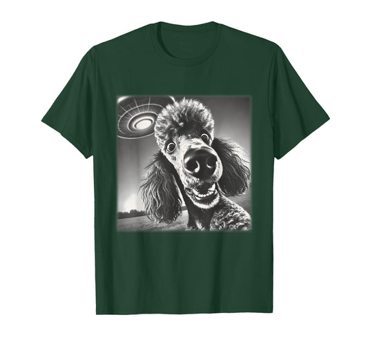 Vintage Poodle Selfie with UFO Alien Photobooth Dog Mom Dad T-Shirt