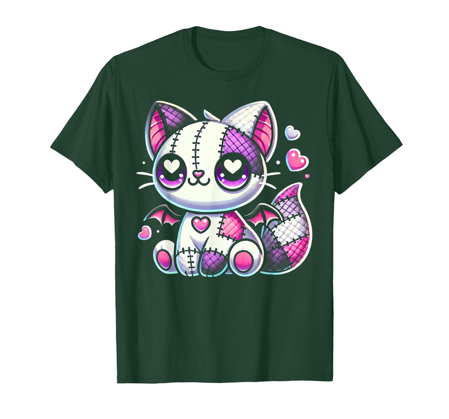 Kawaii Pastel Goth Creepy and Witchy Zombie Patchwork Cat T-Shirt