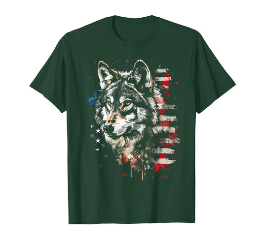 Patriotic Wolf American Flag USA Wolf Lover Women Kids Men T-Shirt