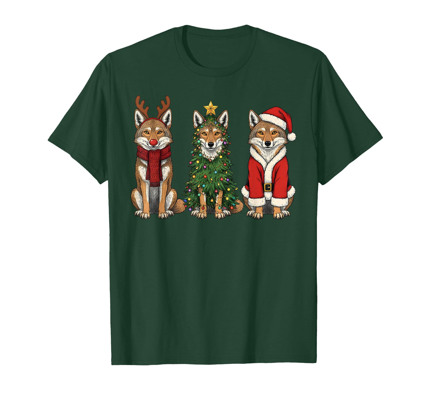 Retro Christmas Coyote Santa Reindeer T-Shirt