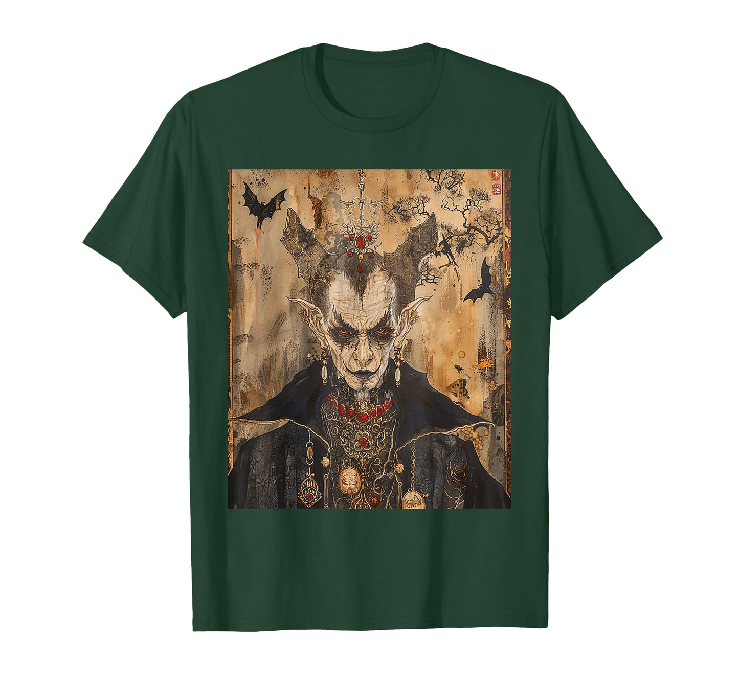 Scary Japanese Dracula Vampire Dynasty Adult Halloween Art T-Shirt