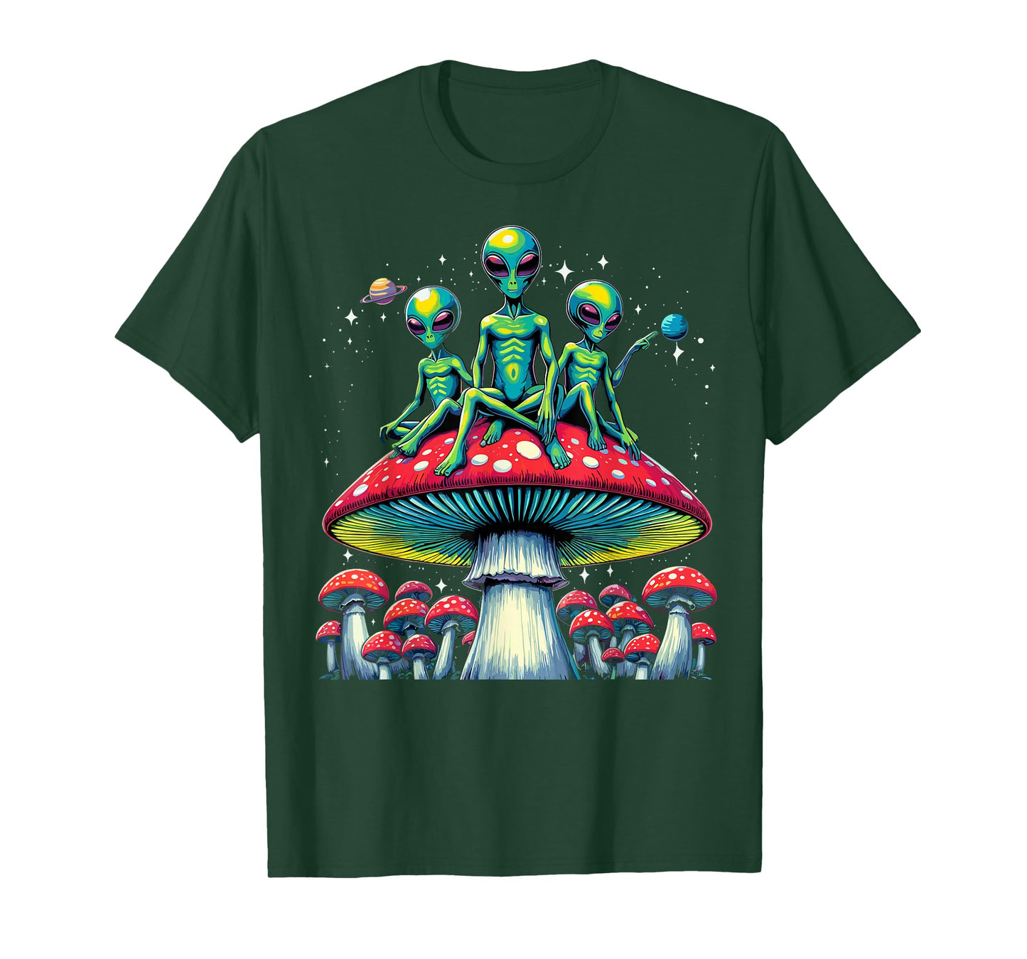 Trippy Alien Mushroom Graphic Tee - Funny Psychedelic Shroom T-Shirt