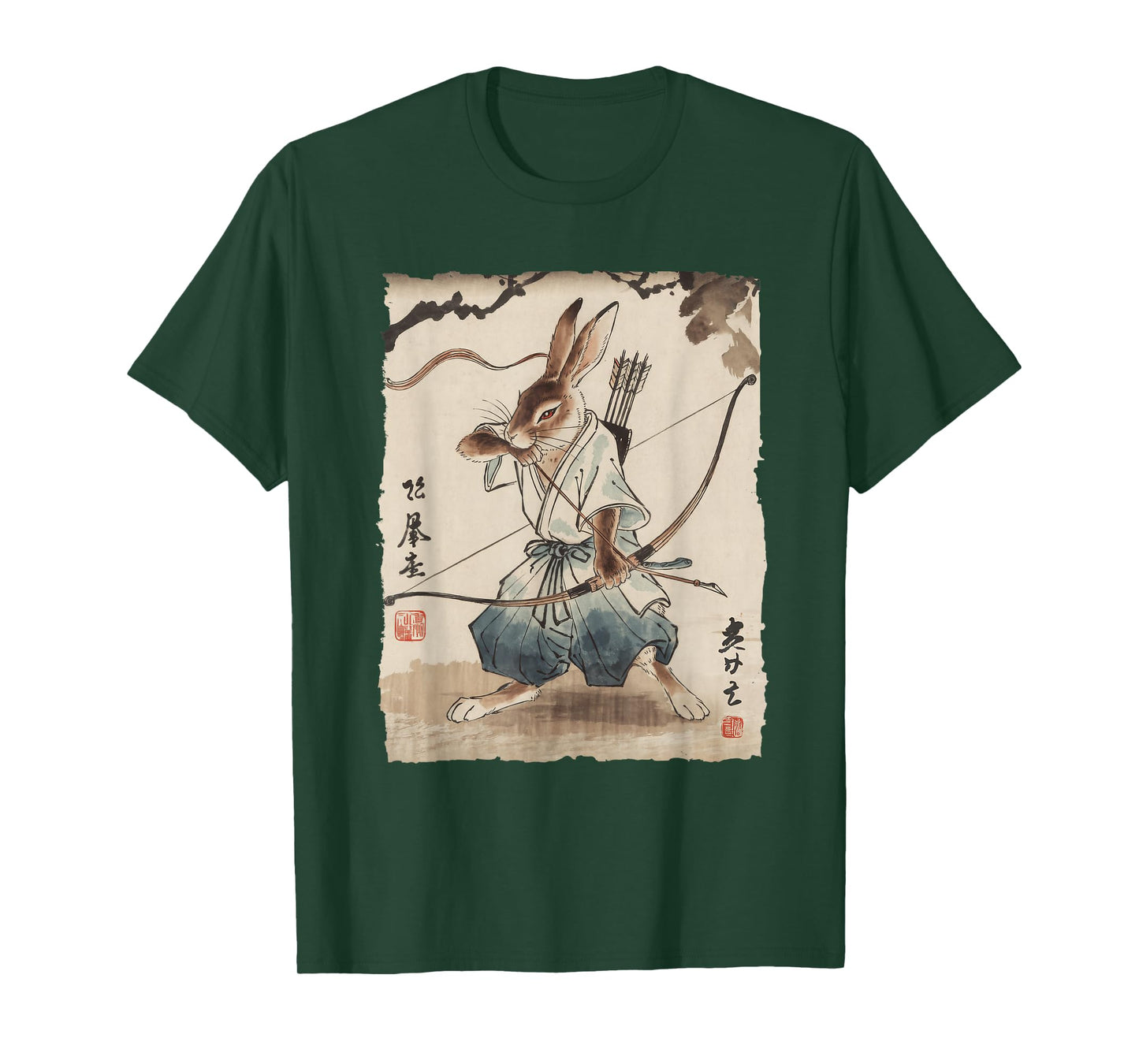 Rabbit Samurai Archer Japanese Ink Art for Men Women Kids T-Shirt