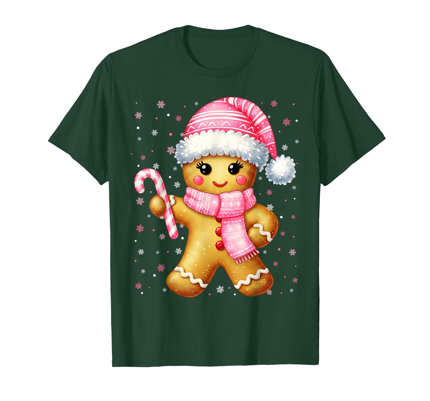 Cute Gingerbread Pink Candy Cane Christmas Xmas Girl Women T-Shirt