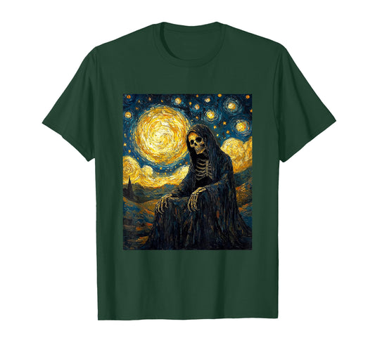 Ghost Skeleton Halloween - Van Gogh Style - Starry Night T-Shirt