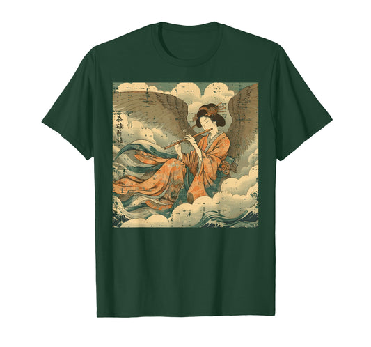 Japanese Woman Playing Flute Vintage Woodblock Women Men Kid T-Shirt