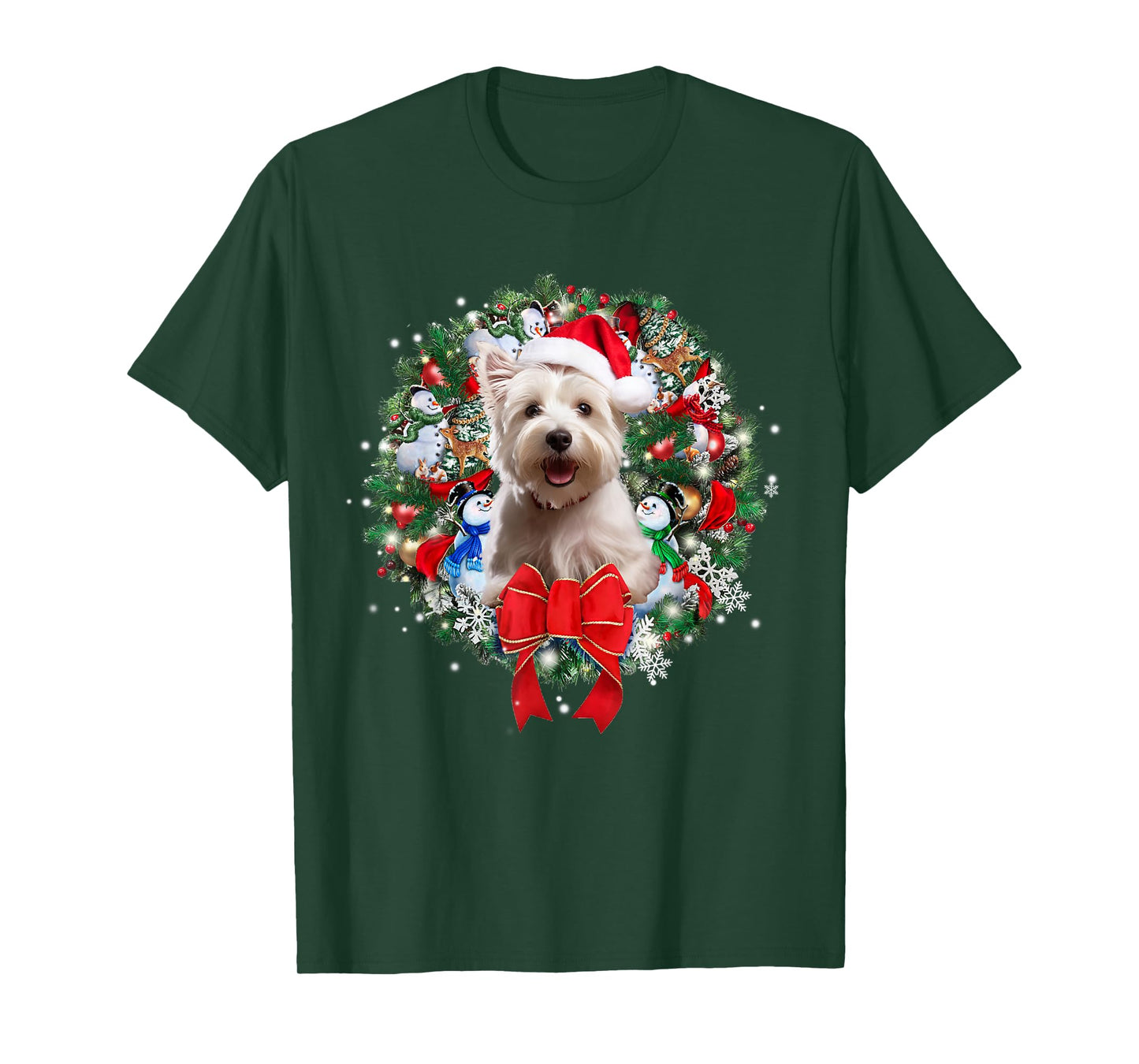 Westie Christmas Wreath Decoration Xmas Pajamas T-Shirt