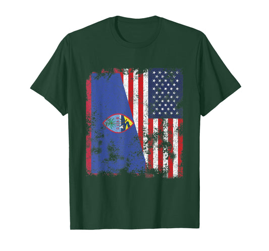 Guam USA Flag Distressed - Half American T-Shirt for Women Kids Men
