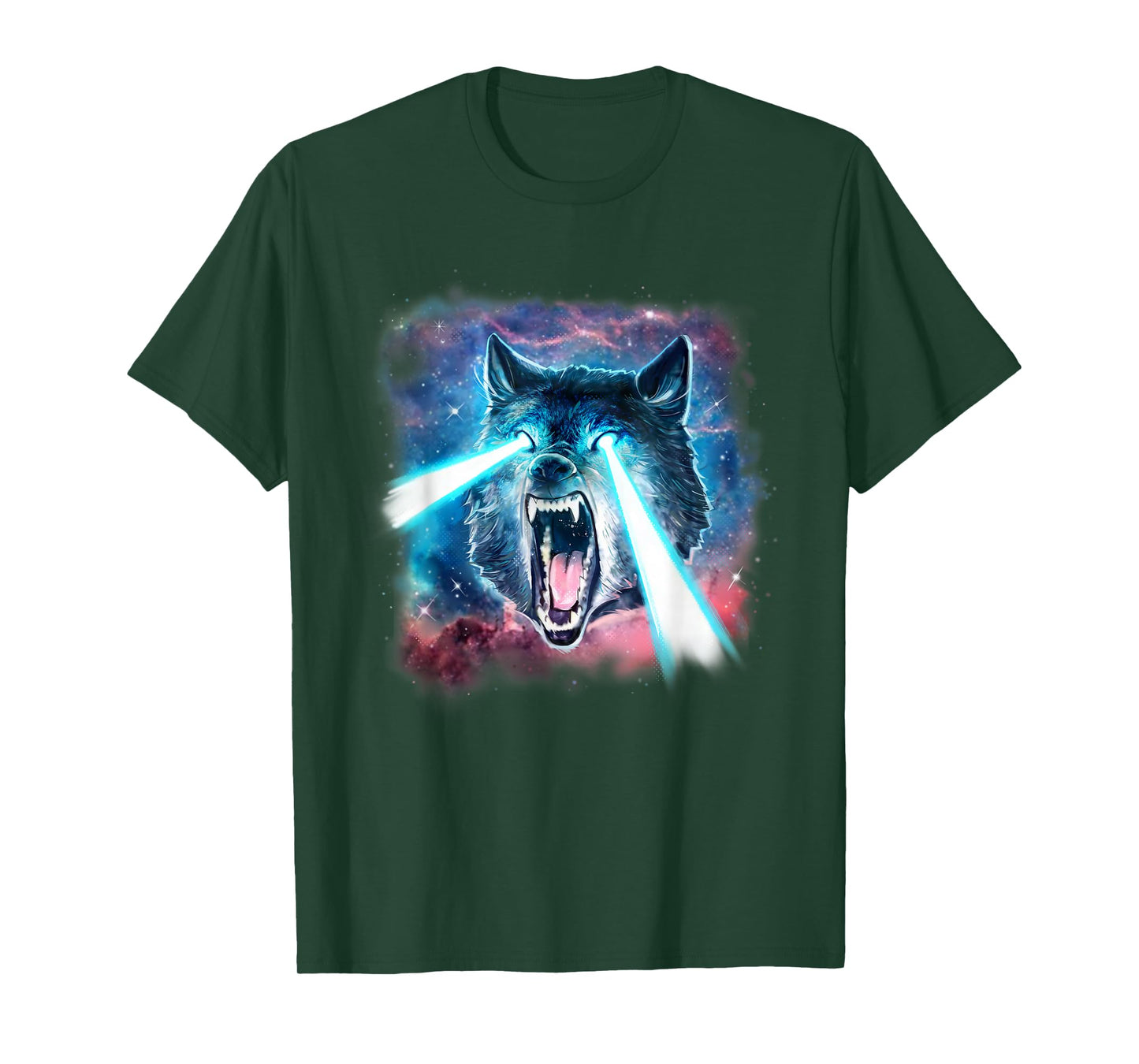 Scary White Wolf in Space Lasers Realistic Animal Print T-Shirt