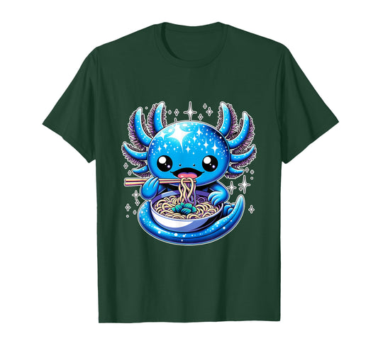 Kawaii Axolotl Eating Ramen Noodles Anime T-Shirt