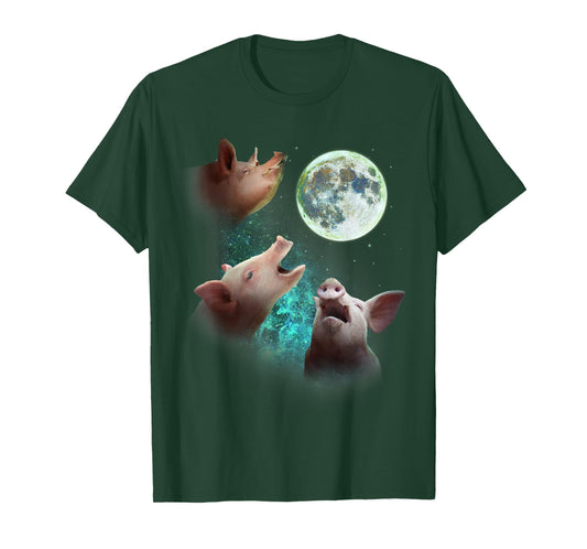 Three Farm Pigs Howl At Moon 3 Wolfs Wolves Funny Parody T-Shirt