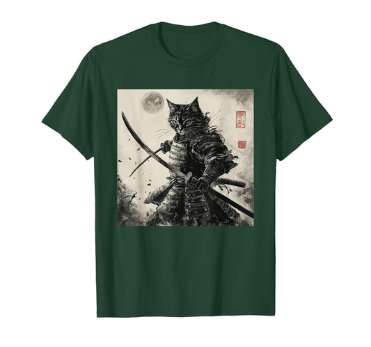 Funny Cat Japanese Samurai Ukiyo-E Art T-Shirt