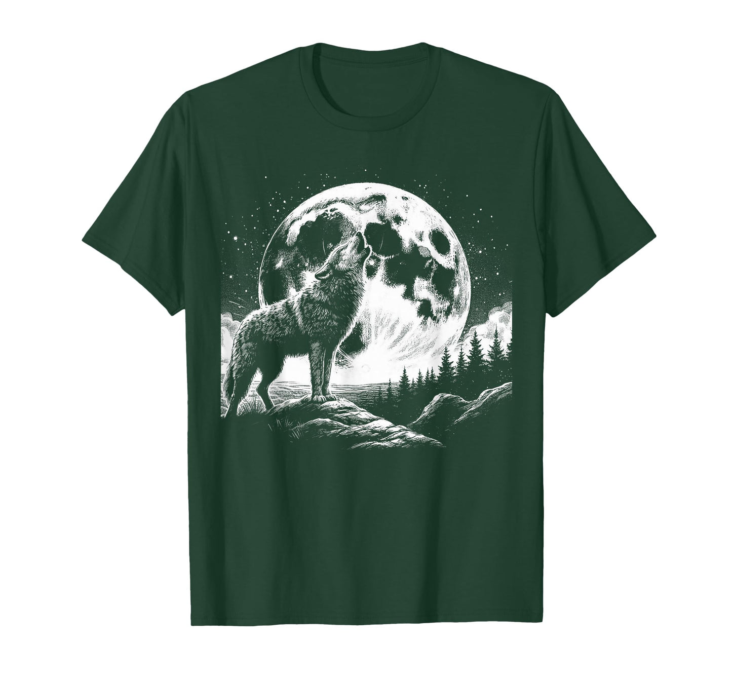 Wolf Howling Moon Graphic Tee -Nature Wildlife Forest Animal T-Shirt