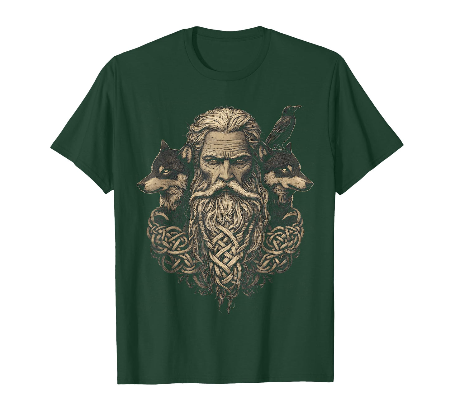 Odin Celtic Viking with Wolf and Odins Raven Valhalla Pagan T-Shirt