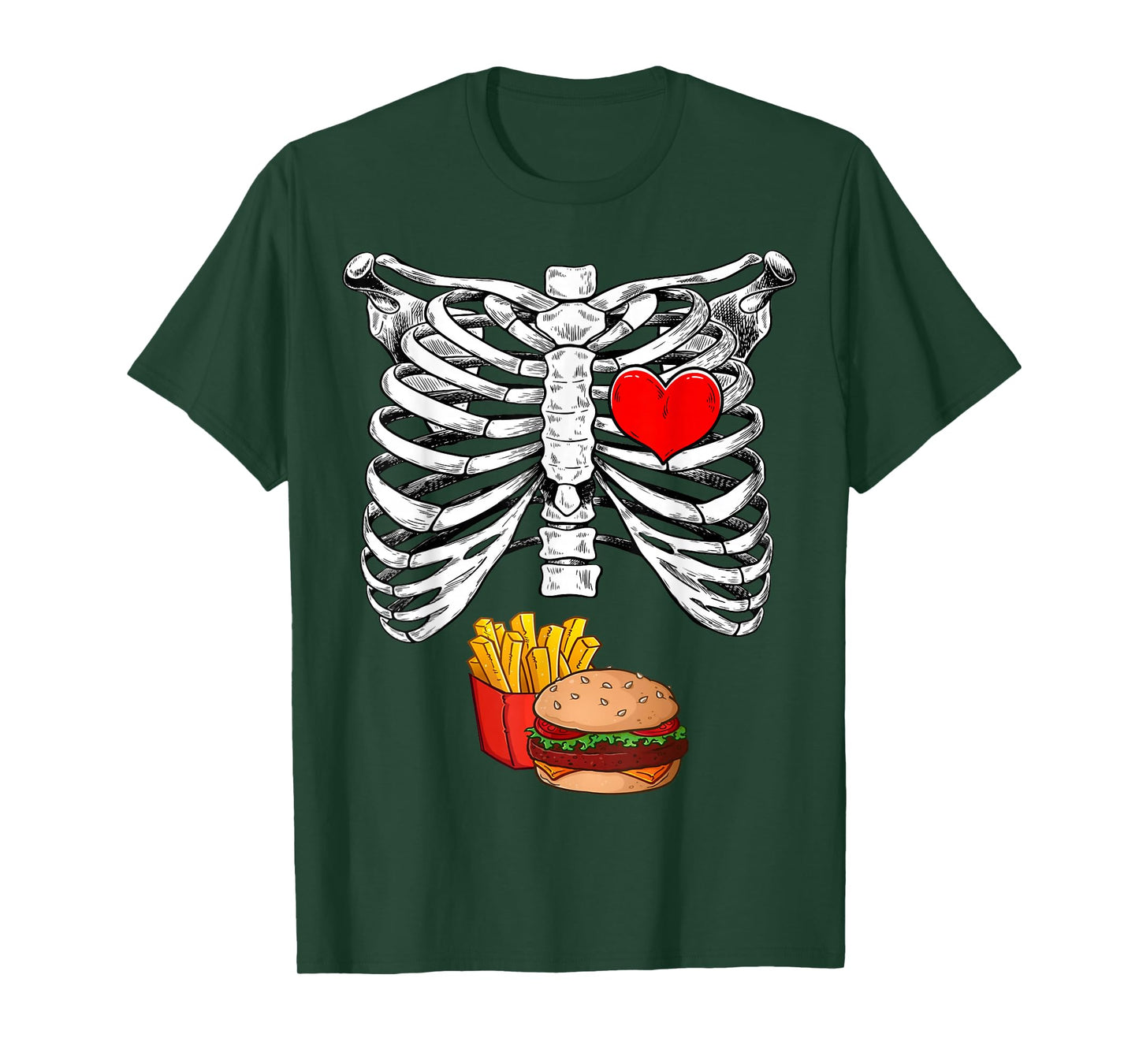 Halloween Dad Skeleton Pregnancy Hamburger Fries Xray Funny T-Shirt