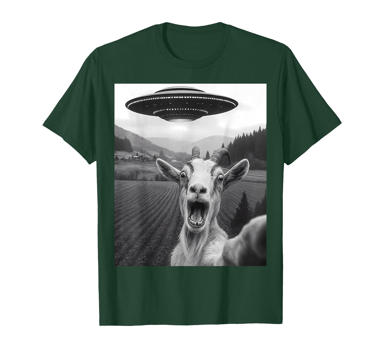 Funny Alien UFO Goat Abduction Selfie T-Shirt