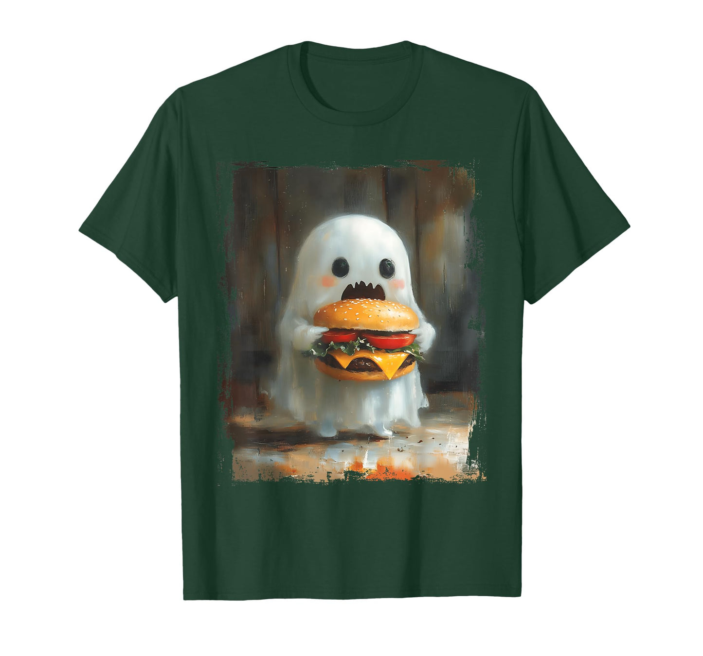 Cute Hamburger Ghost Eating Burger Halloween Food Lovers T-Shirt