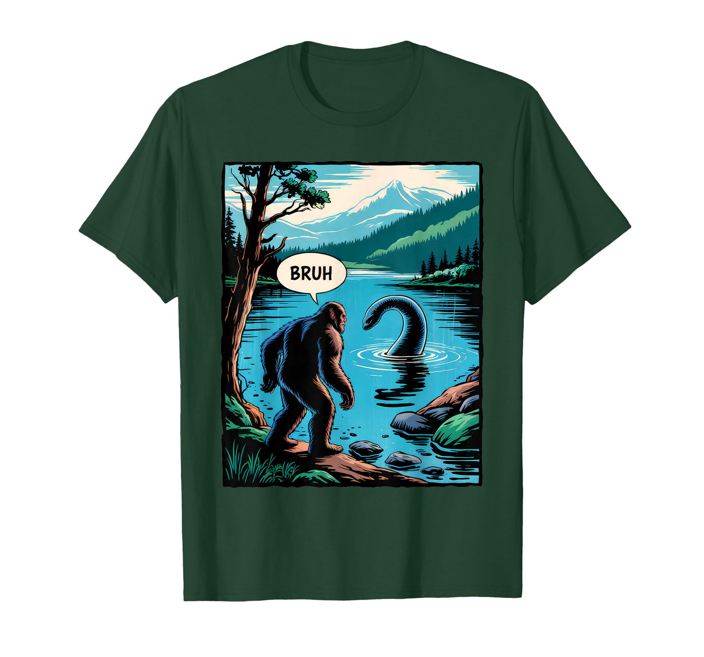 Funny Bigfoot Sasquatch Loch Ness Monster Introvert Bruh T-Shirt