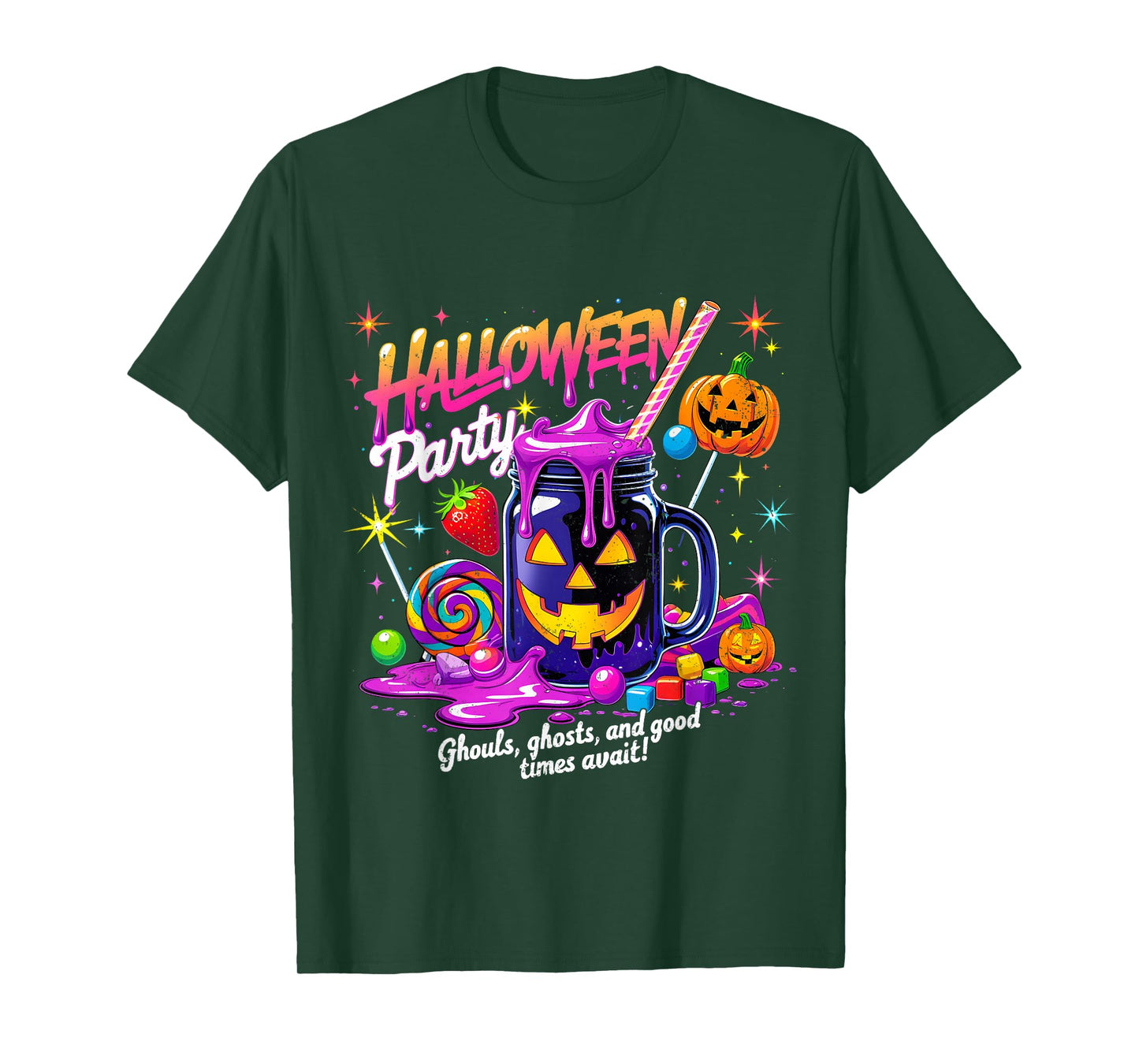 Halloween Party Pumpkin Candy Neon Drink Fun Family Matching T-Shirt