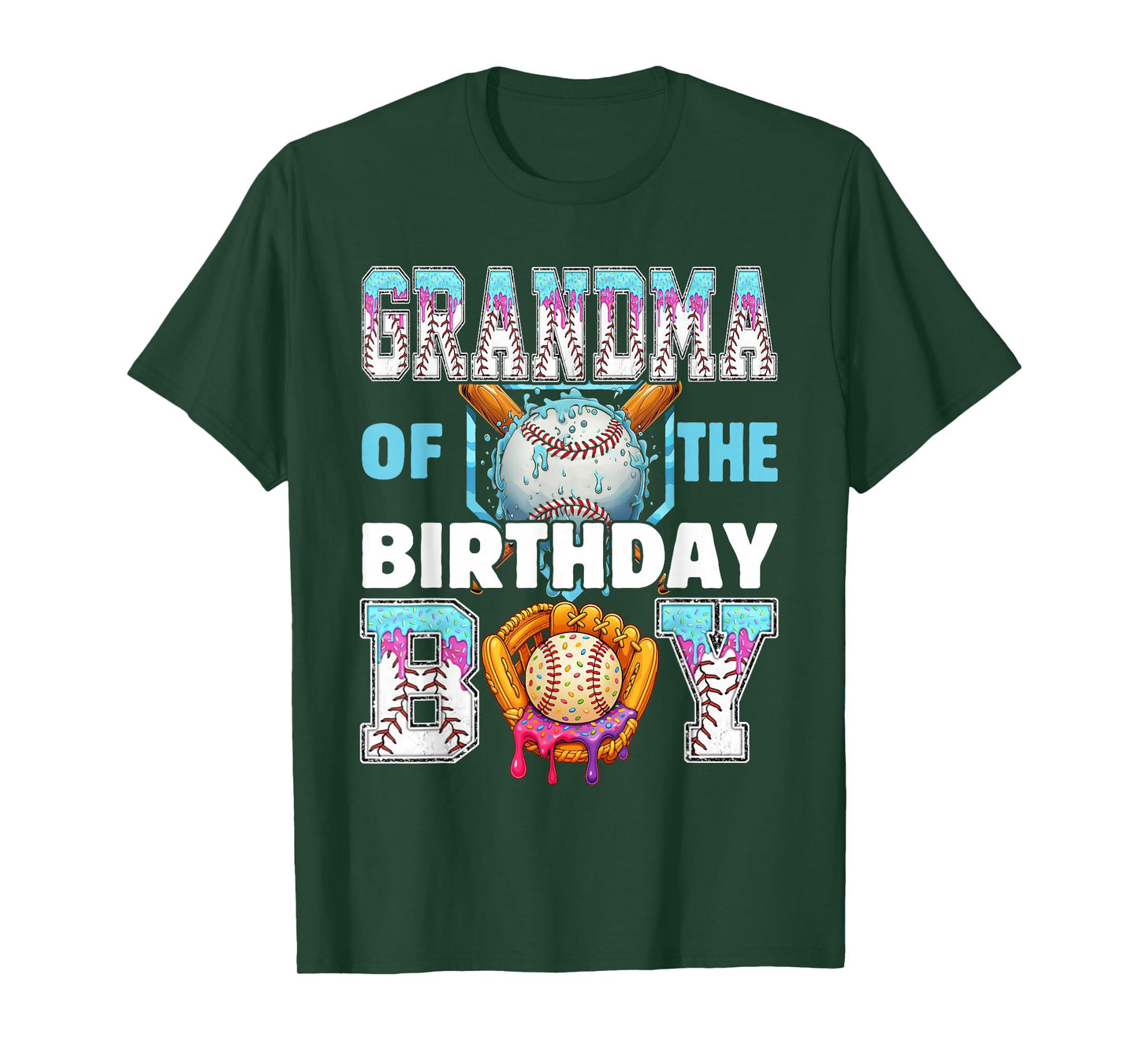 Baseball Ice Cream Drip Grandma of The Birthday Boy T-Shirt