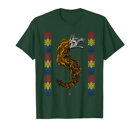 Romanian Flag Traditional Motifs Dacian Wolf T-Shirt