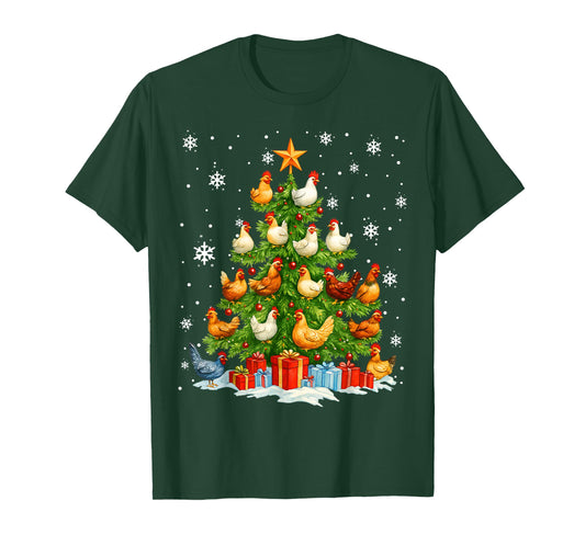 Merry Christmas Pajamas Chickens Christmas Tree Lights Kids T-Shirt