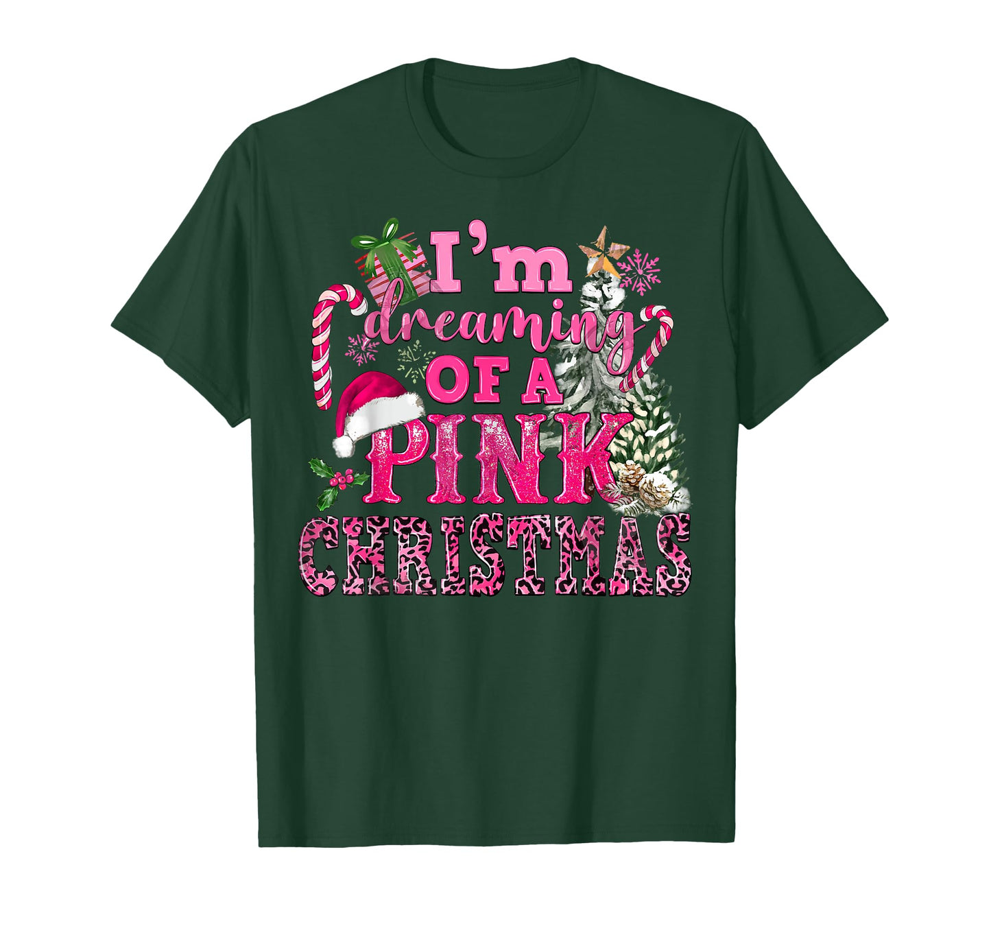 I'm Dreaming Of A Pink Christmas Tree Lights Candy Cane T-Shirt