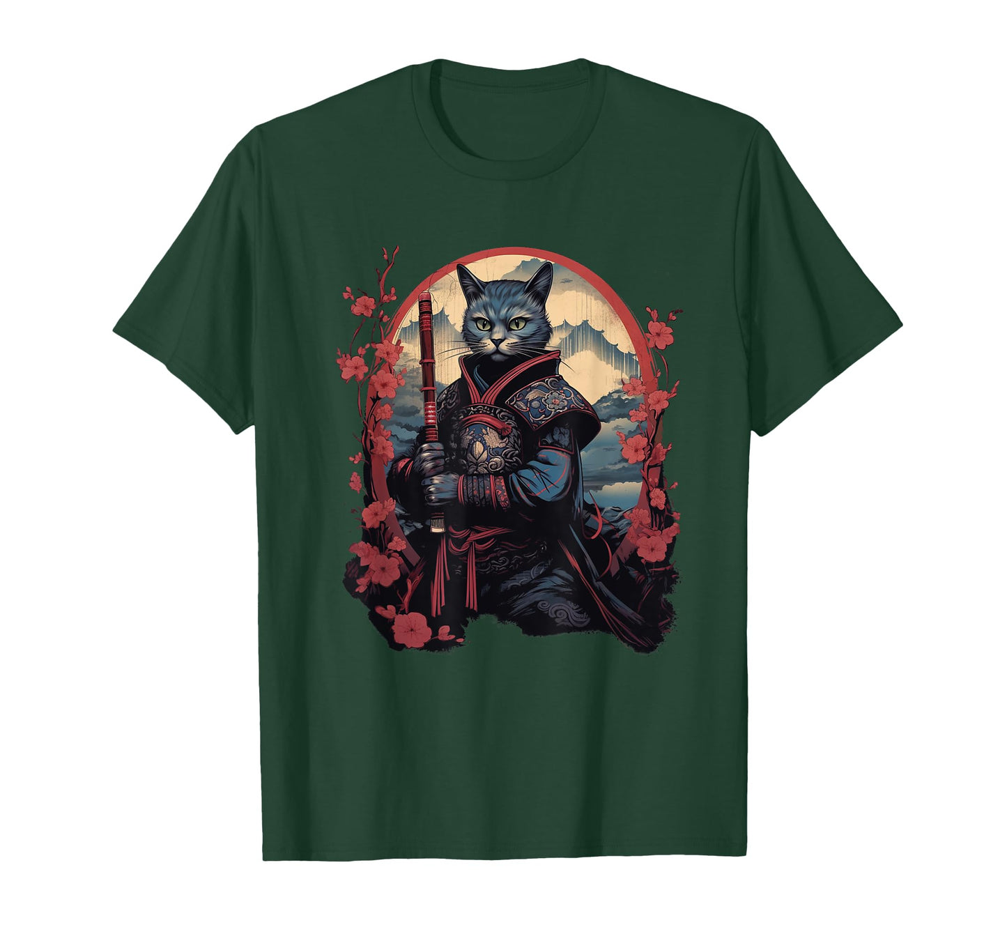 Vintage Japanese Samurai Ninja Cat Tattoo Kawaii T-Shirt for Men Women Girls Kids