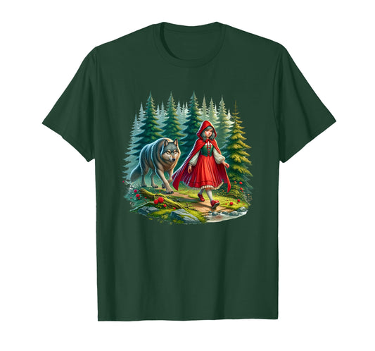 Little Red Riding Hood Stalked by Wolf Halloween Costume T-Shirt