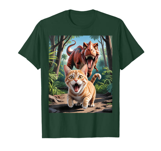 Funny Cat Selfie with Trex Dinosaur T-Shirt