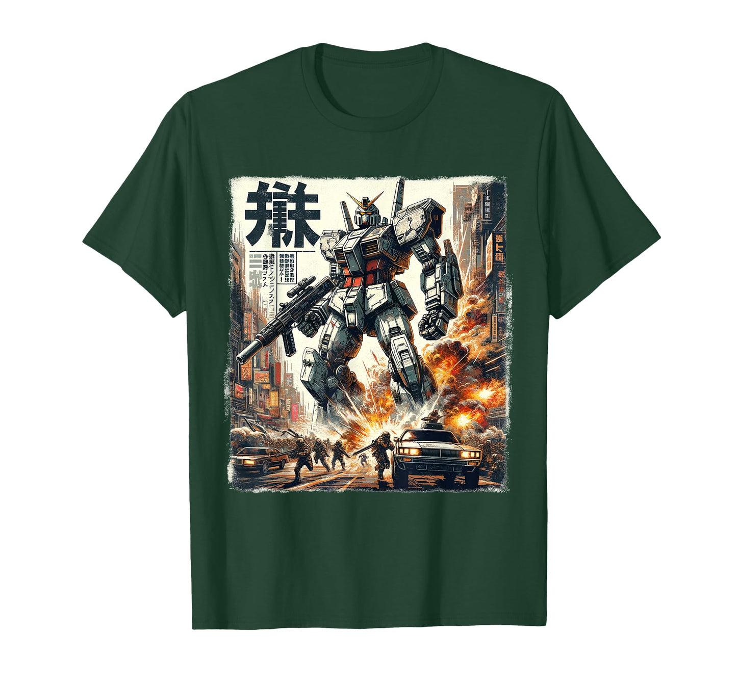 Mech Assault Futuristic Urban Warfare Japanese Battle Art T-Shirt