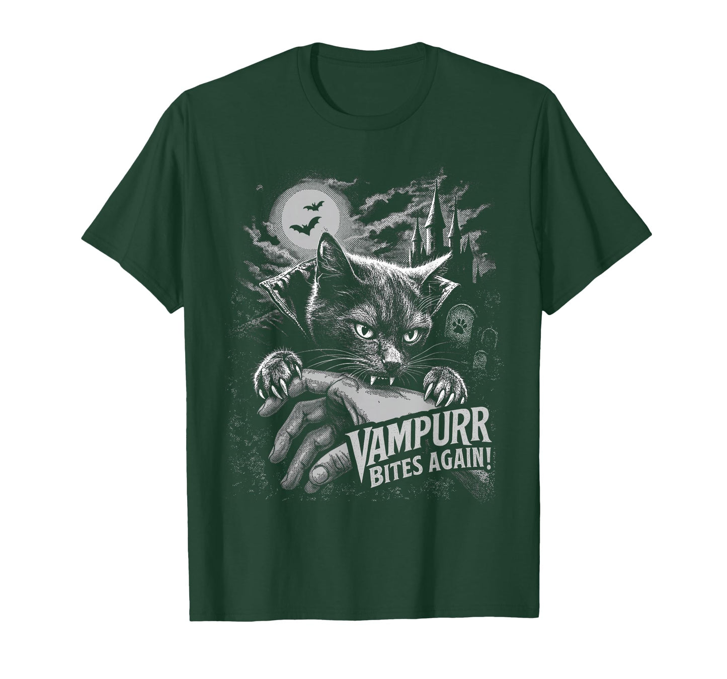 Funny Cat Vampurr Bites Again Halloween Vintage Graphic T-Shirt