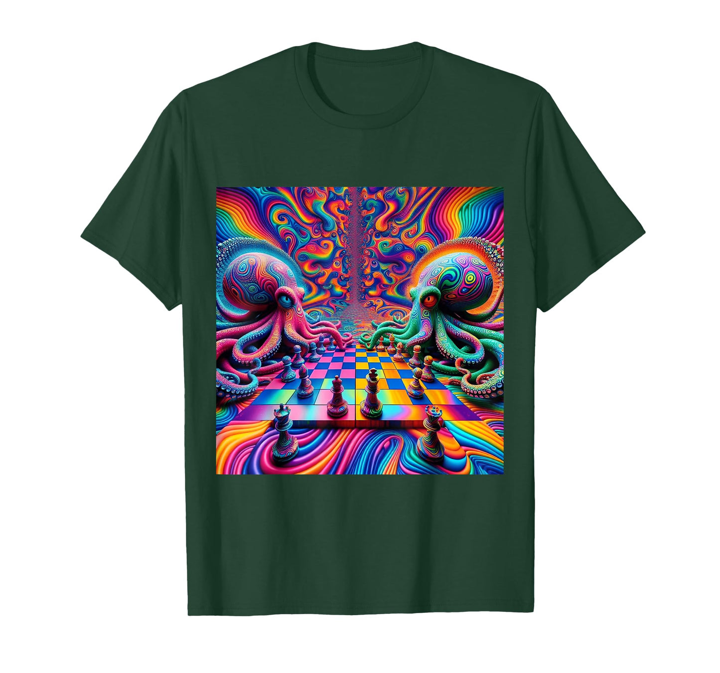 Trippy Octopus Alien Chess Battle EDM Music Rave Festival T-Shirt