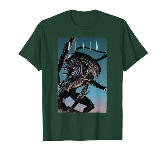 20th Century Fox Alien Xenomorph Illustrated Poster T-Shirt - Unisex-Adult, Classic Fit, Short Sleeve, Black