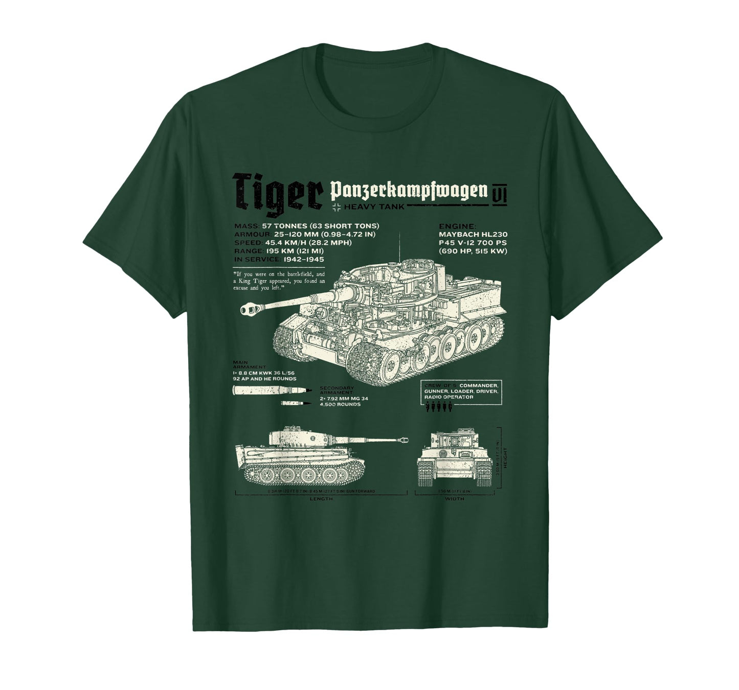 Tiger Tank Panzer World War 2 Blueprint T-Shirt