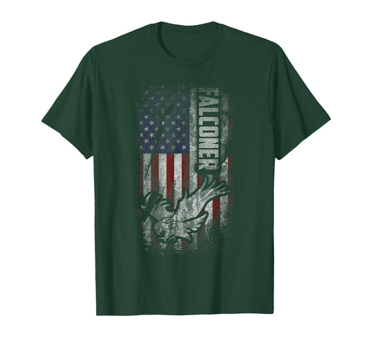 American Falconer Patriot Grunge USA Flag Falconry Gift T-Shirt
