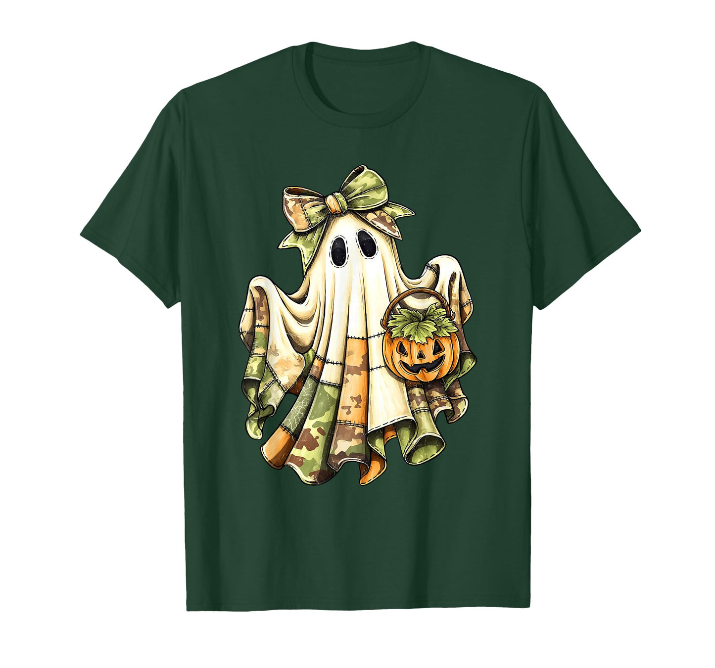 Retro Halloween Green Camo Patchwork Spooky Ghost Girly T-Shirt