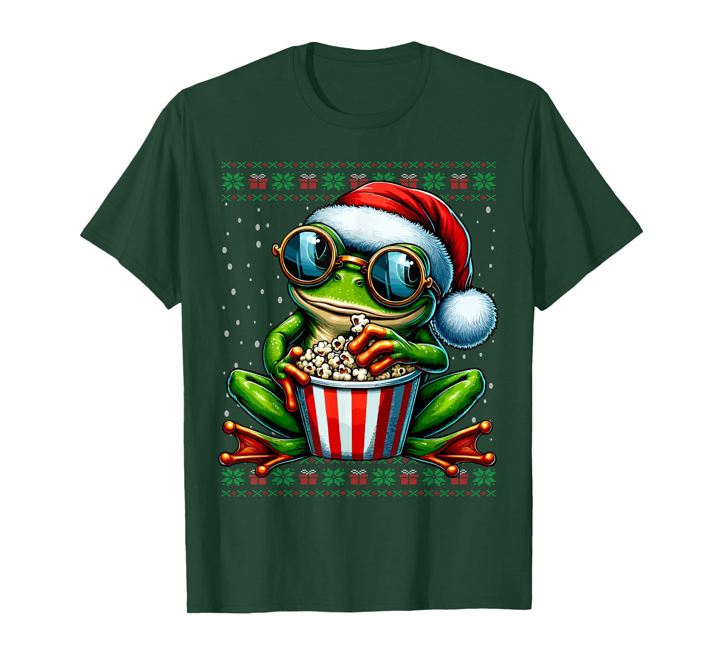 Christmas Frog Eating Popcorn Ugly Christmas Sweater T-Shirt