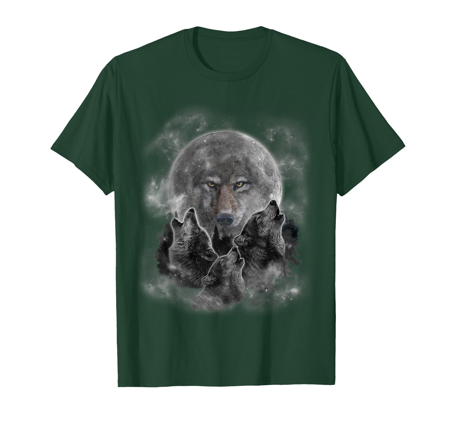 Three Wolves Howling, Full Moon w Wolf Silhouette T-Shirt